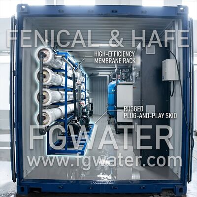 Equipo de agua pura RO en contenedores híbrido solar de 100 TPD en unidad de 40 pies para desalinización de agua de mar