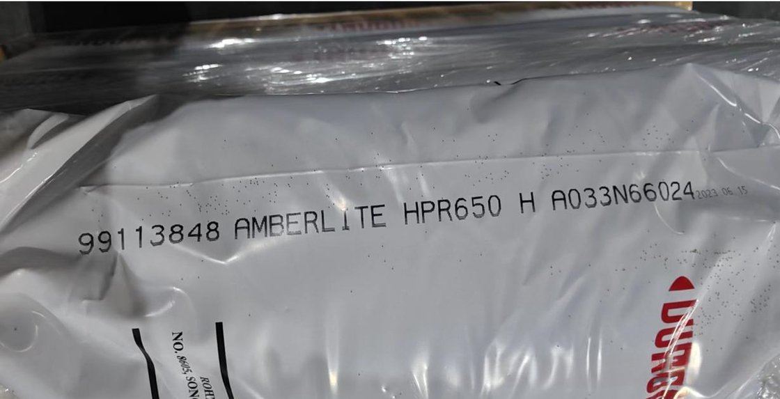 Resina de intercambio iónico DuPont AmberLite HPR4200 Cl para desmineralización de agua industrial con perlas enteras sin agrietar ≥ 90% e hinchamiento del 20%